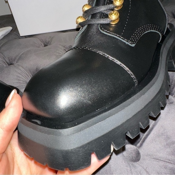 New Size 36.5 Balmain Calfskin Button Cuff Ranger Boots Black Gold - Picture 7 of 9